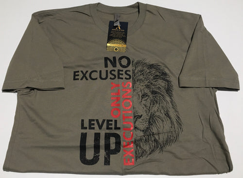 No Excuses Only Executions Level Up 'Black Lion' Warm Gray T-shirts