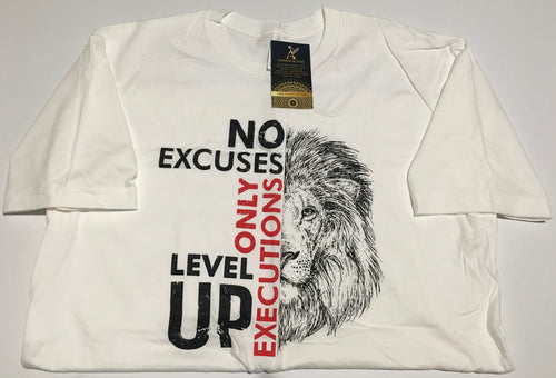 No Excuses Only Executions Level Up 'Black Lion' White T-shirts